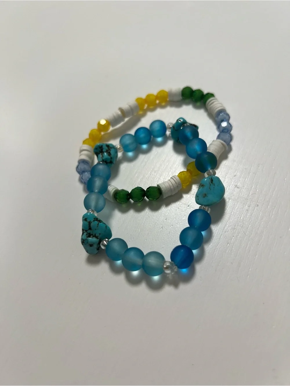 Kids Multicolor Beaded Stretch Bracelet Set - Turquoise, Blue, Green, Yellow